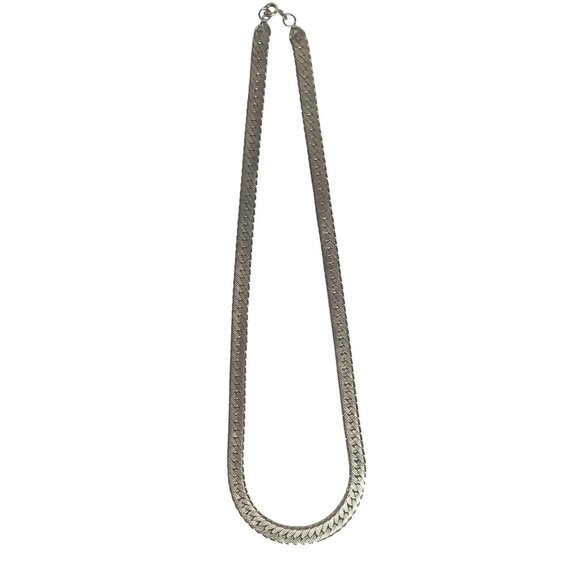 VTG Sterling Silver 925 Herringbone Chain Necklace 19” Diamond Cut Texture Italy - Picture 1 of 7